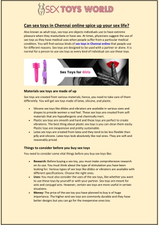 Can sex toys in Chennai online spice up your sex life?