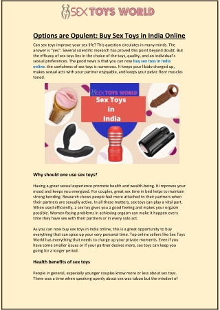 Options are Opulent: Buy Sex Toys in India Online