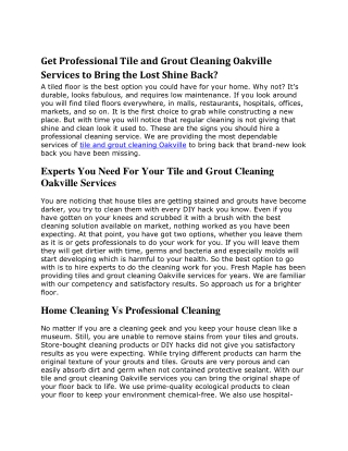 Get Professional Tile and Grout Cleaning Oakville Services to Bring the Lost Shine Back