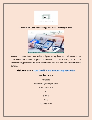 Low Credit Card Processing Fees Usa