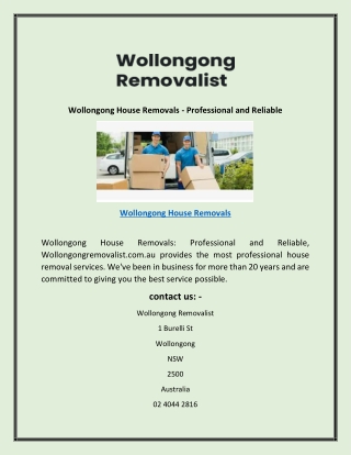 Wollongong House Removals