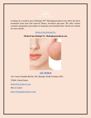 Medical Spa Raleigh Nc | Raleighajcmedical.com