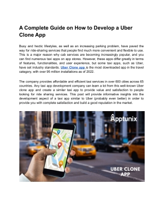 A Complete Guide on How to Develop a Uber Clone App