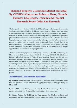 Thailand Property Classifieds Market Size 2022 By COVID-19 Impact on Industry