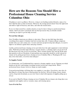 Here are the Reasons You Should Hire a Professional House Cleaning Service