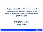 Department of local Government and Housing Action plan in response to the Auditor General s Report for the financial yea