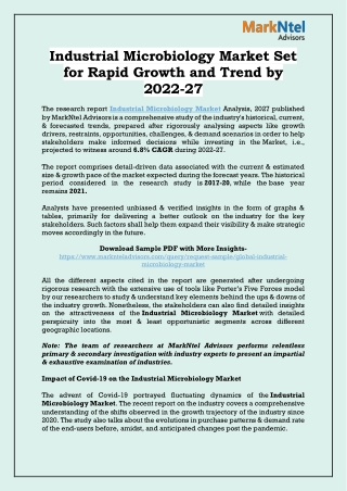 Industrial Microbiology Market Set for Rapid Growth and Trend by 2022