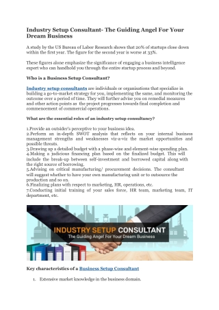 Industry Setup Consultant- Industry experts