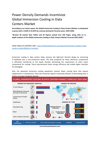 Global Immersion Cooling in Data Centers Market