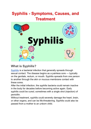 Syphilis - Symptoms, Causes, and Treatment