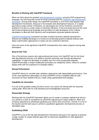 Benefits of Working with CakePHP Framework