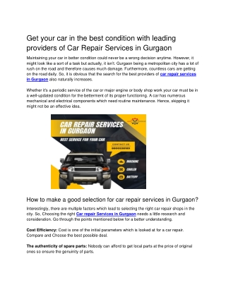 Get your car in the best condition with leading providers of Car Repair Services