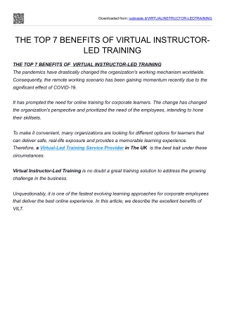 VIRTUAL INSTRUCTOR-LED TRAINING