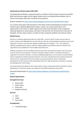 Global Ketones Market Size Outlook Analysis 2022-2029