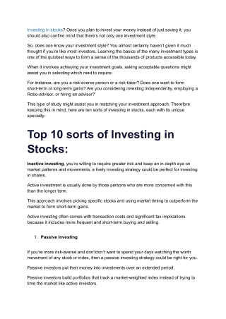 10 Investing Styles-Which Investing Style Of Investing In Stocks Fits You_