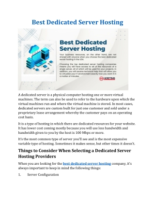 Best Dedicated Server Hosting
