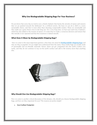 Why Use Biodegradable Shipping Bags For Your Business