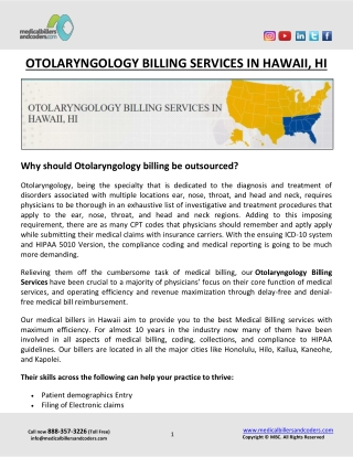 OTOLARYNGOLOGY BILLING SERVICES IN HAWAII, HI