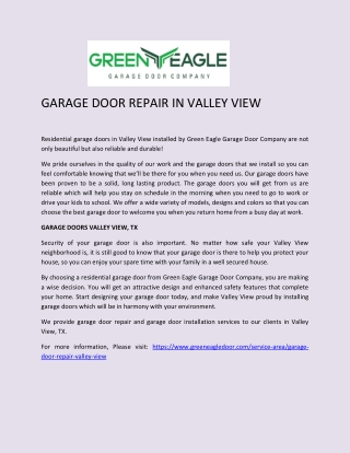 Garage Door Repair in Valley View, Tx