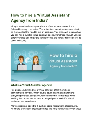 How to hire a ‘Virtual Assistant’ Agency from India_