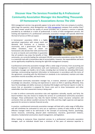 Discover How The Services Provided By A Professional Community Association Manager Are Benefiting Thousands Of Homeowner