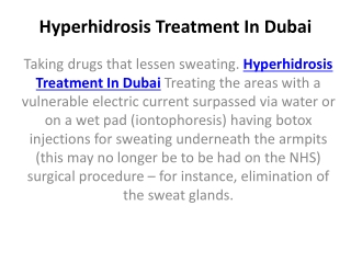 Hyperhidrosis Treatment In Dubai