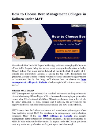 How to Choose Best Management Colleges in Kolkata under MAT