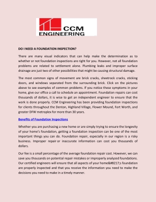 Foundation Inspections Company Flower Mound, Highland Village, Dallas, TX