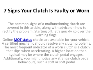 7 Signs Your Clutch Is Faulty or Worn
