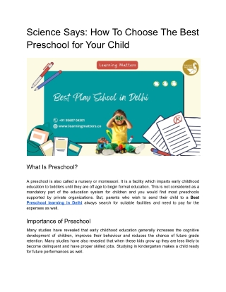 Science Says_ How To Choose The Best Preschool for Your Child - Learning Matters