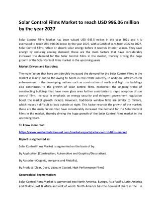 Solar Control Films Market