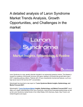 Laron Syndrome (LS) Market Insights and Epidemiology Forecast