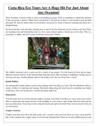 Costa Rica Eco Tours Are A Huge Hit For Just About Any Occasion!