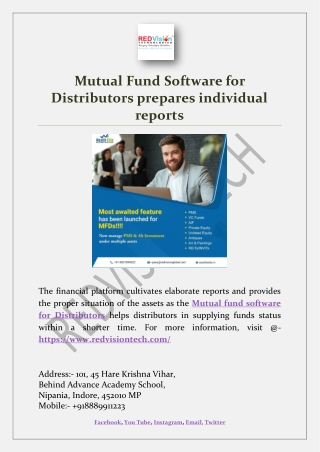 Mutual Fund Software for Distributors prepares individual reports