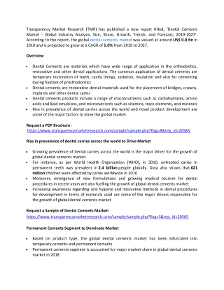 Dental Cements Market Estimated to Expand at a Robust CAGR by 2027