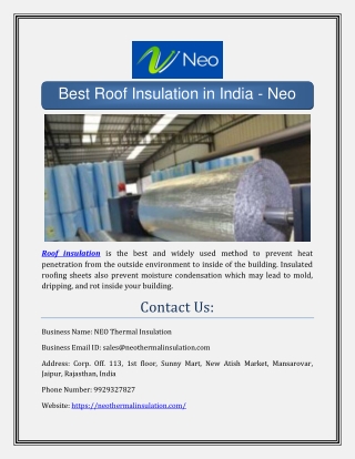 Best Roof Insulation Service in India - Neo