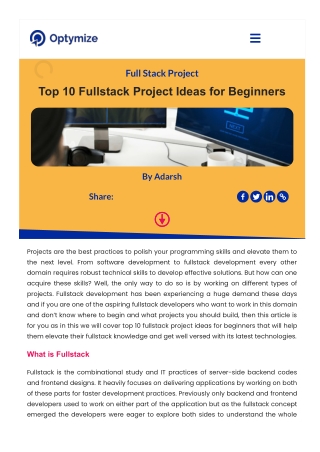 Top 10 Full-stack Project Ideas for Beginners | Optymize