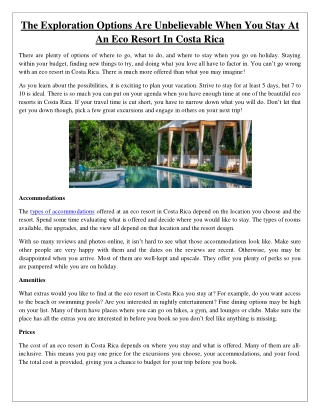 The Exploration Options Are Unbelievable When You Stay At An Eco Resort In Costa Rica