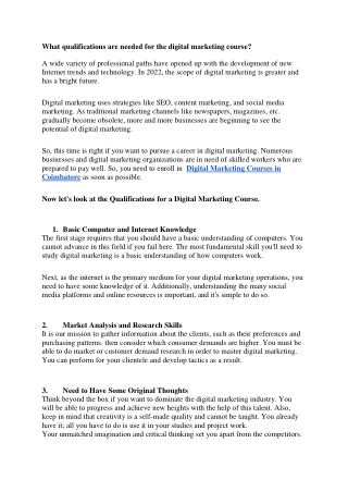 What qualifications are needed for the digital marketing course