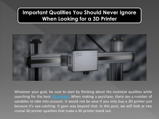 Important Qualities You Should Never Ignore When Looking for a 3D Printer