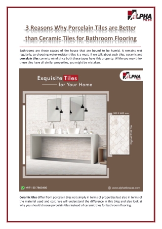 Reasons Porcelain Tiles are Better for Bathroom Flooring then Ceramic Tiles