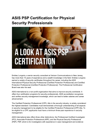 ASIS PSP Certification for Physical Security Professionals
