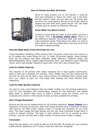 How to Choose the Best 3D Printer