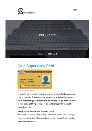 Gold Supervisory CSCS Card | Blue CSCS Skilled Worker Card