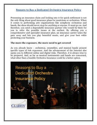 Reasons to Buy a Dedicated Orchestra Insurance Policy