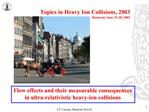 Topics in Heavy Ion Collisions, 2003 Montreal, June 25-28, 2003