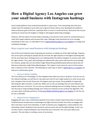 How a Digital Agency Los Angeles can grow your small business with Instagram hashtags