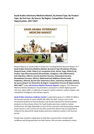 Saudi Arabia Veterinary Medicine Market Research Report 2027