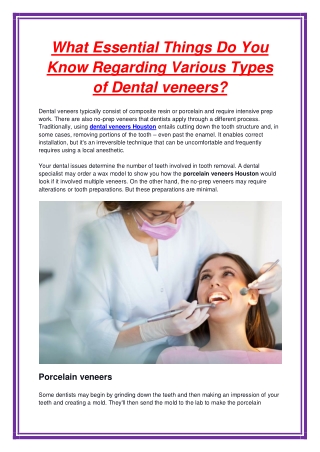 What Essential Things Do You Know Regarding Various Types of Dental veneers