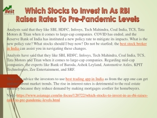 Which Stocks to Invest in As RBI Raises Rates To Pre-Pandemic Levels